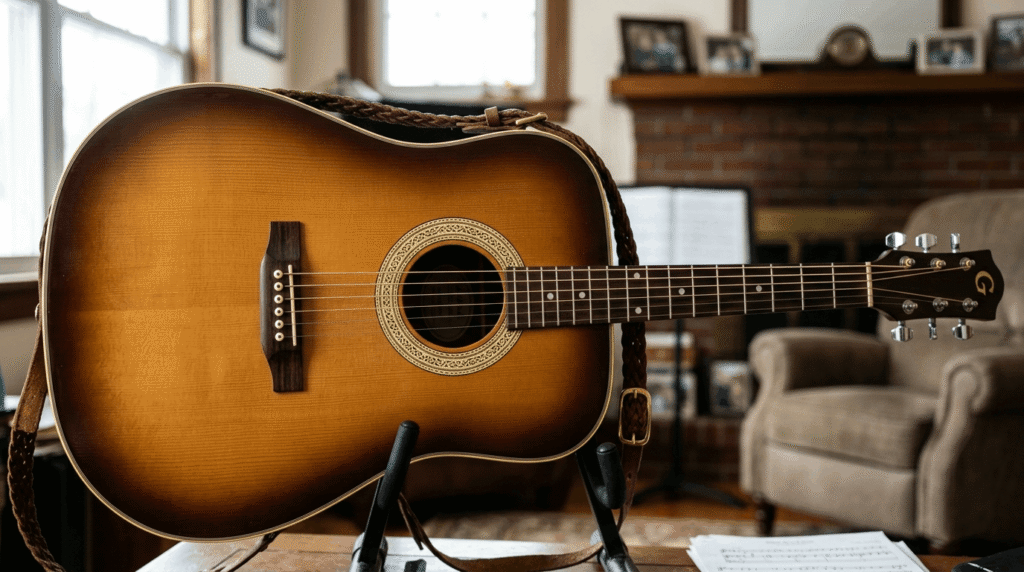 Especificaciones técnicas y detalles de guitarra explicados visualmente.