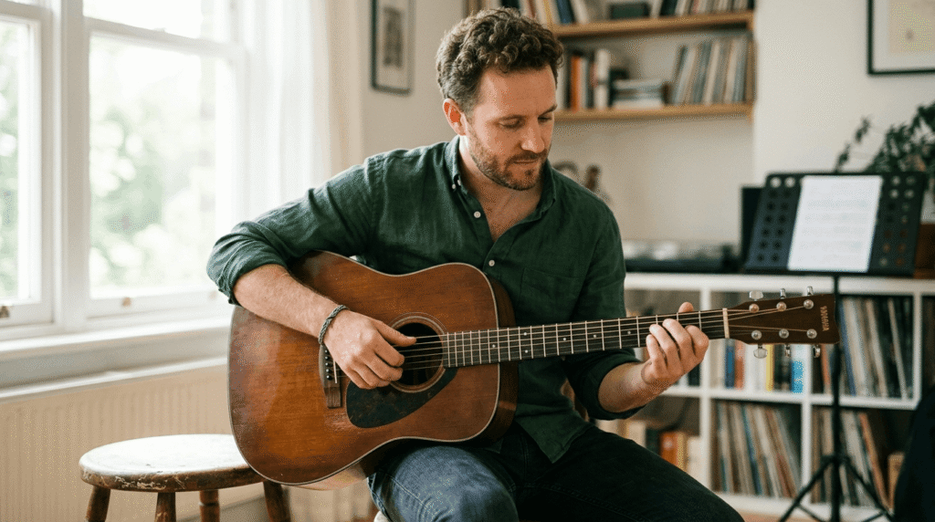 Técnica correcta de dedos para tocar guitarra sin dolor ni molestias.